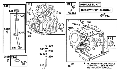 Cylinder, Crankcase,oil Fill Diagram and Parts List for 161432-0126-XX  Briggs and Stratton Engine